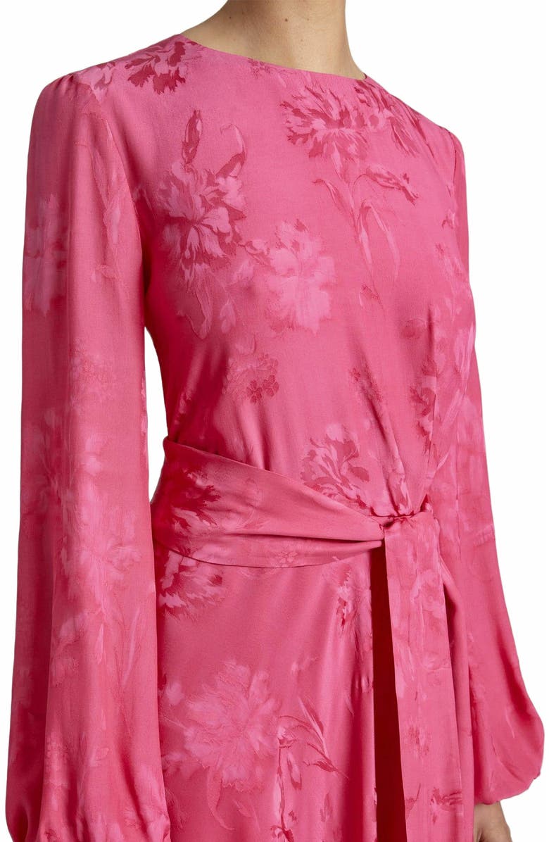 Santorelli CALLIE Long Sleeve Midi Dress in Fuchsia Tonal Jacquard, Alternate, color, 
