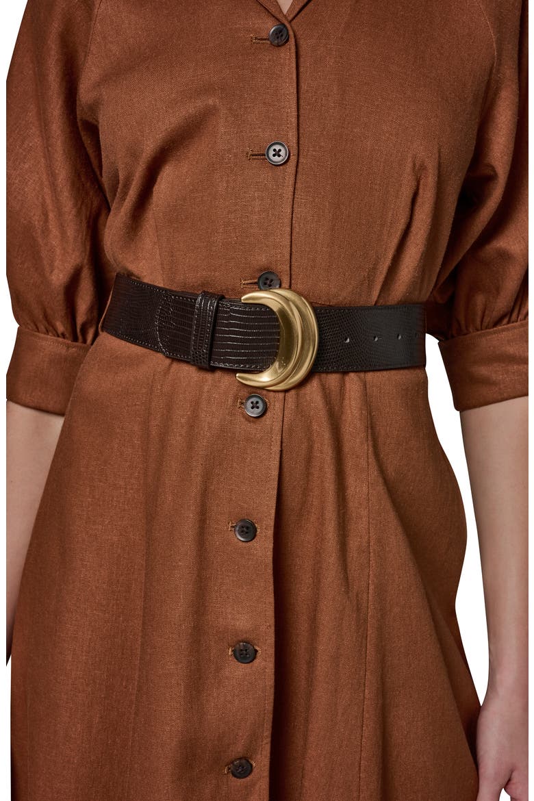 Linen Blend Midi Shirtdress, Alternate, color, COGNAC
