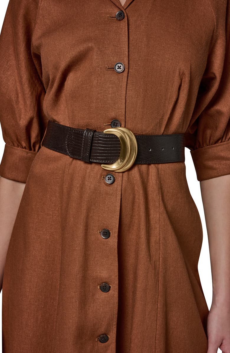 Donna Karan New York Linen Blend Midi Shirtdress, Alternate, color, Cognac