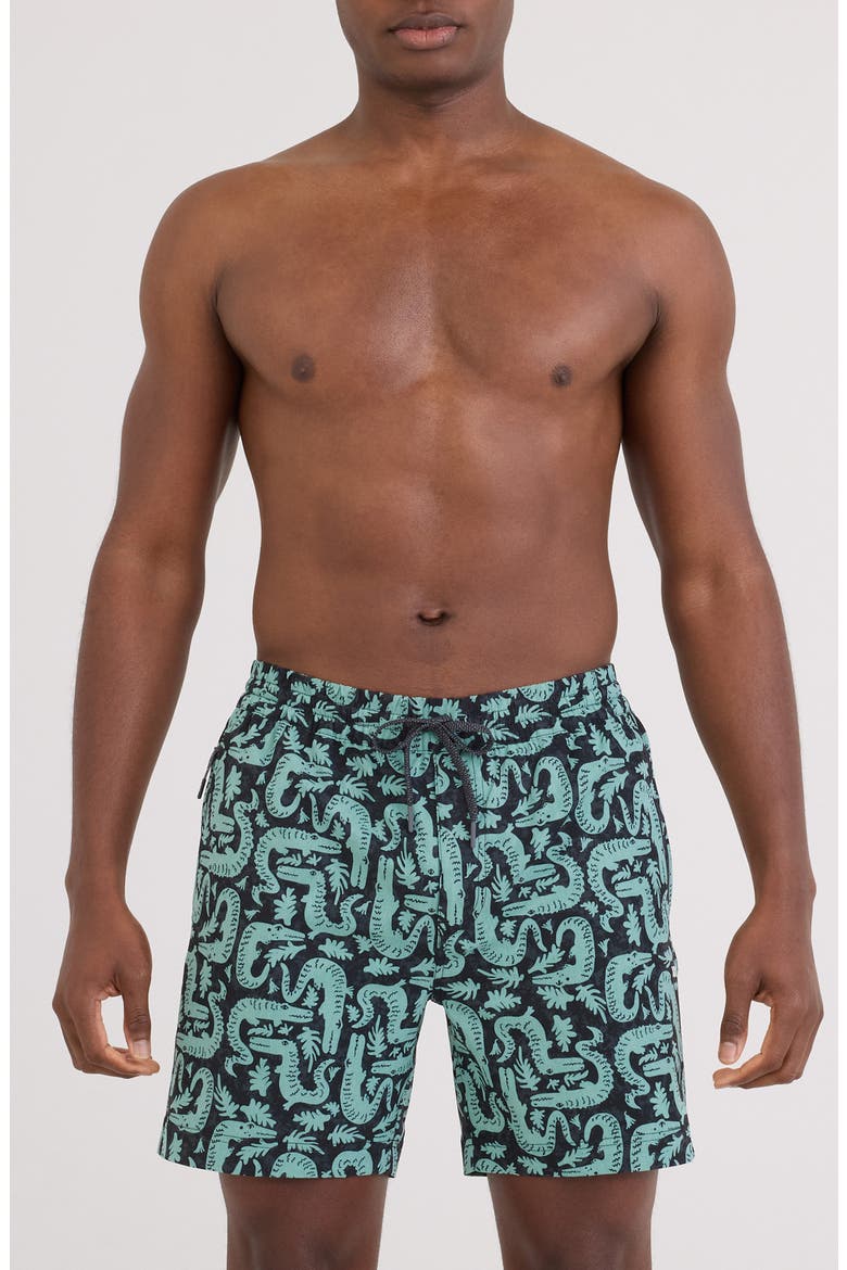 Sea to Shore 2N1 6-Inch Volley Swim Trunks, Main, color, CROC ROCK-EBONY