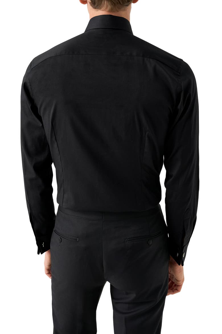 Slim Fit Solid Black Organic Cotton Plissé Tuxedo Shirt, Alternate, color, BLACK