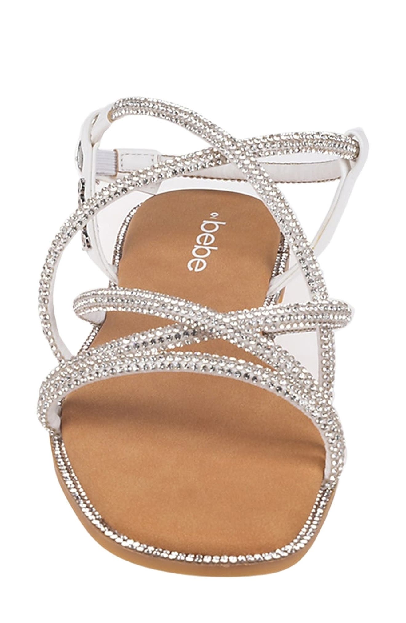 bebe Rhinestone Tubular Sandal, Alternate, color, 
