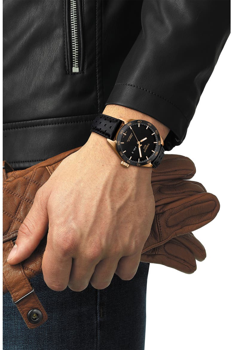 PRS 516 Leather Powermatic Leather Strap Watch, 42mm, Alternate, color, BLACK
