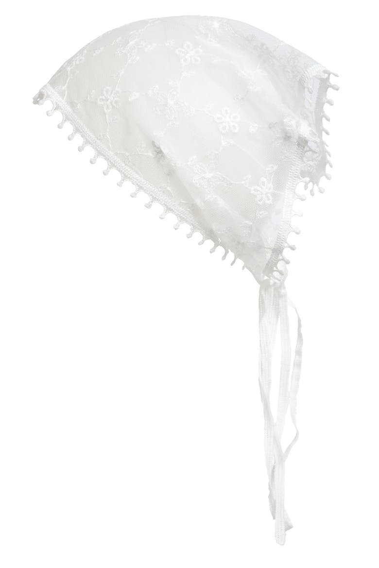 Floral Embroidered Lace Headscarf, Main, color, WHITE