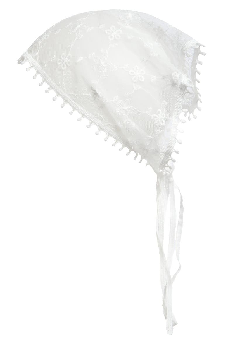NATASHA Floral Embroidered Lace Headscarf, Main, color, White