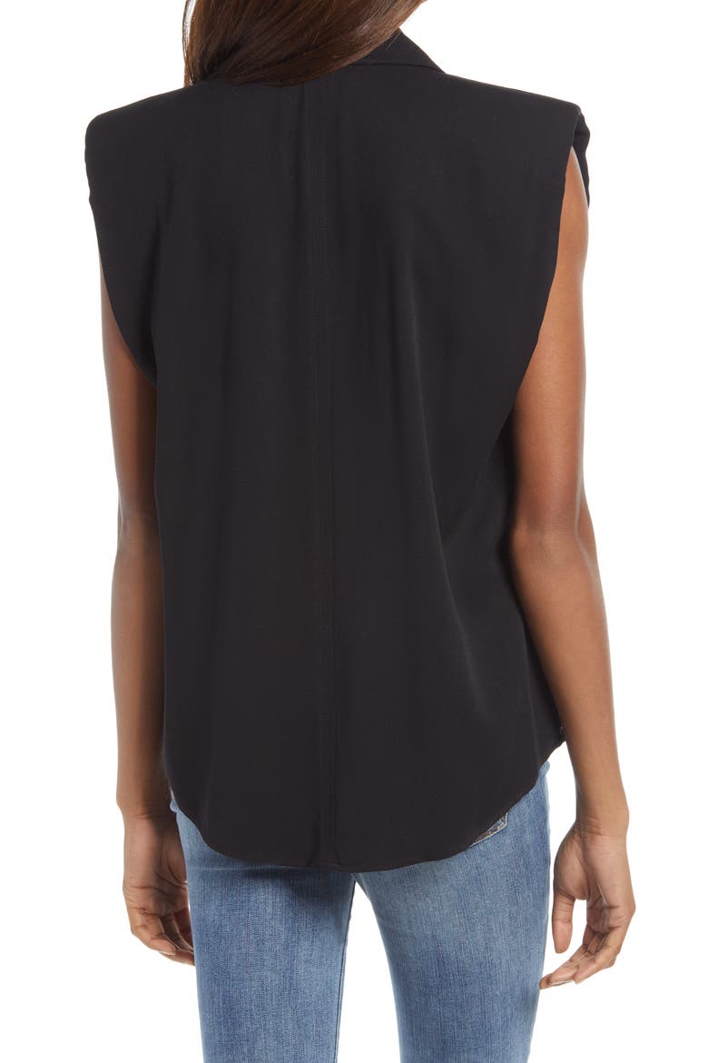 Shoulder Pad Sleeveless Button-Up Top, Alternate, color, BLACK