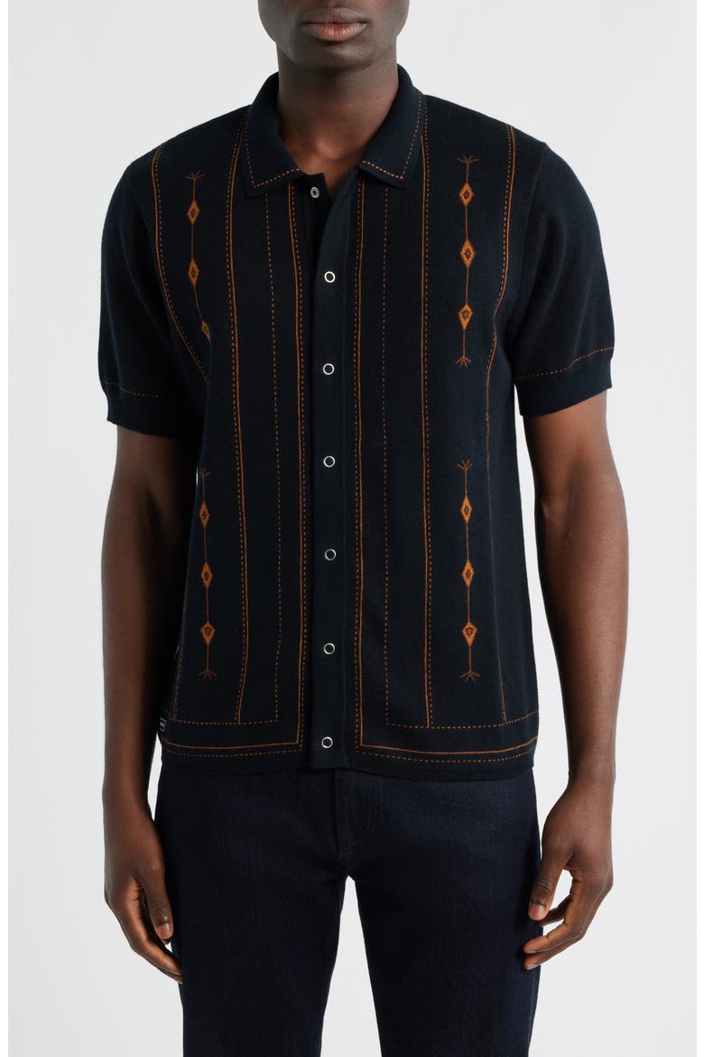 Folio Short Sleeve Cotton Knit Snap-Front Shirt, Main, color, DARK NAVY