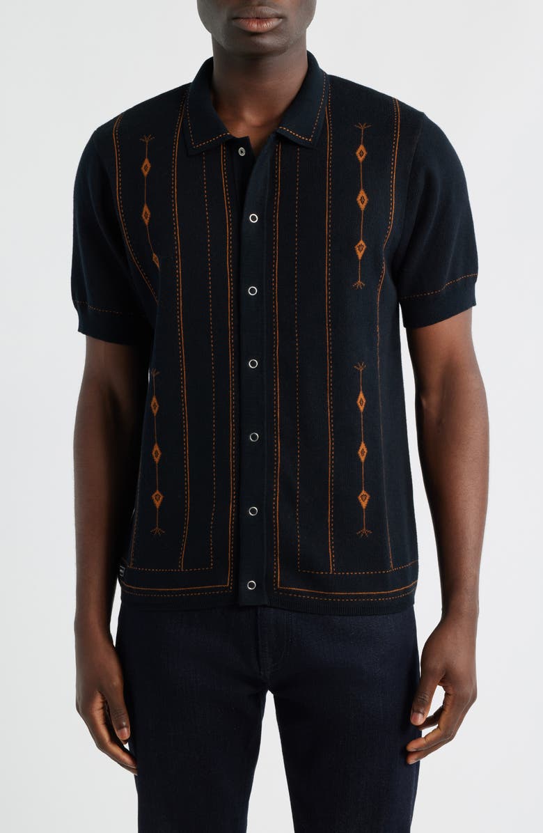 Percival Folio Short Sleeve Cotton Knit Snap-Front Shirt, Main, color, Dark Navy