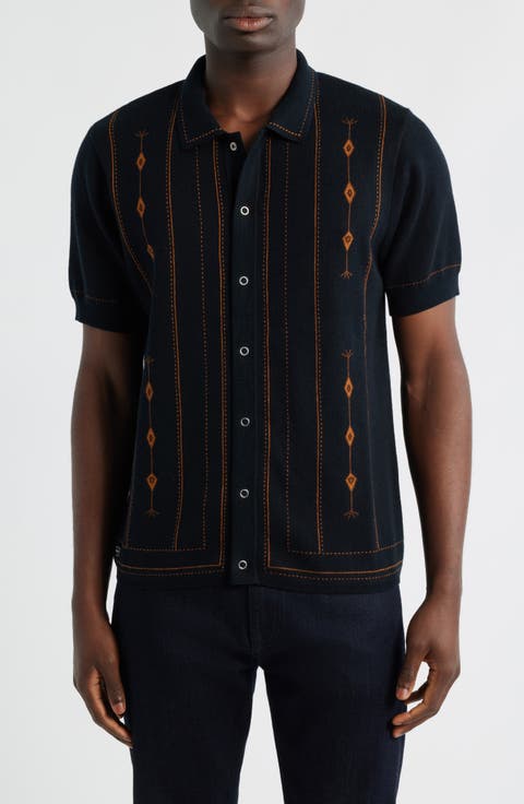 Folio Short Sleeve Cotton Knit Snap-Front Shirt