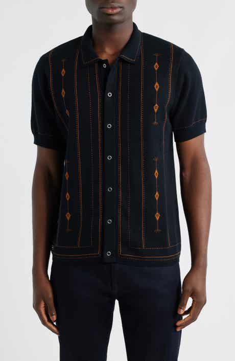 Folio Short Sleeve Cotton Knit Snap-Front Shirt