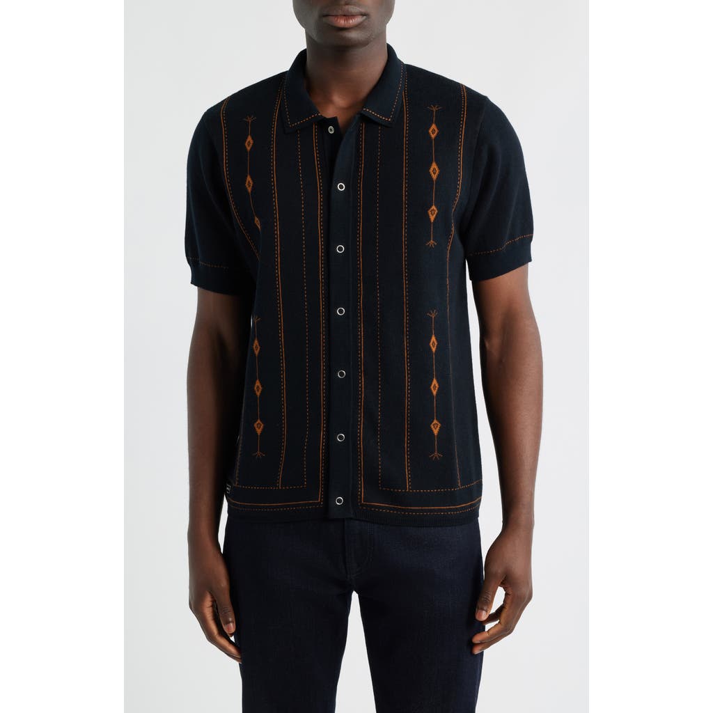 Percival Folio Short Sleeve Cotton Knit Snap-Front Shirt in Dark Navy  product