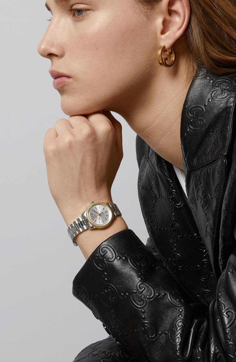 Gucci G-Timeless Diamond Slim Bracelet Watch, 29mm, Alternate, color, Silver