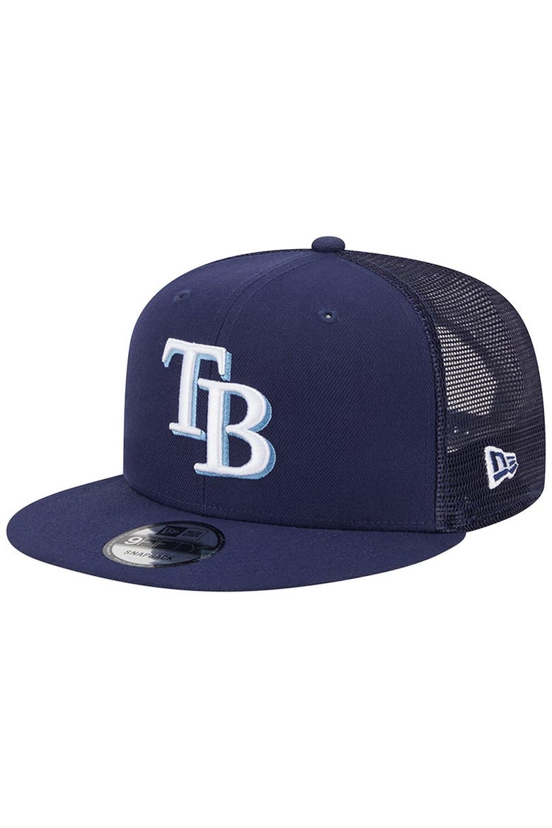 Men's New Era Navy Tampa Bay Rays Team Color Trucker 9FIFTY Snapback Hat, Main, color, Navy