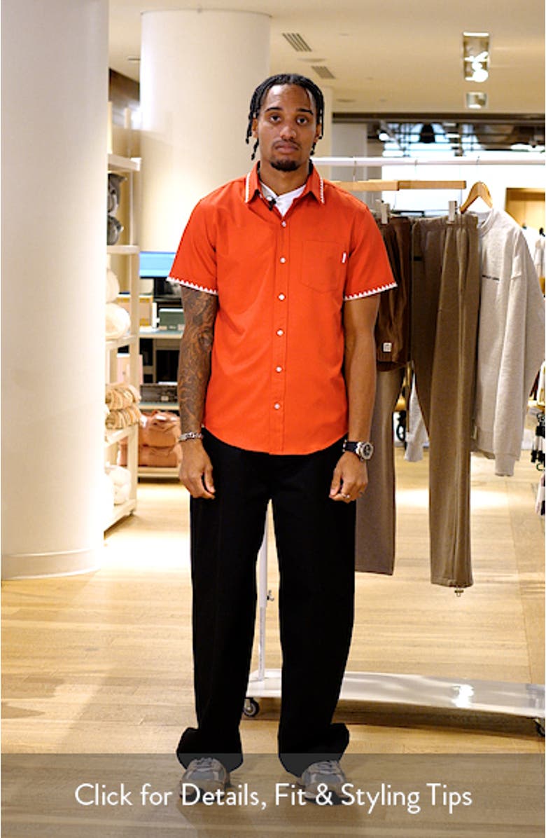 Weekend Crochet Trim Short Sleeve Performance Button-Up Shirt, sales video thumbnail