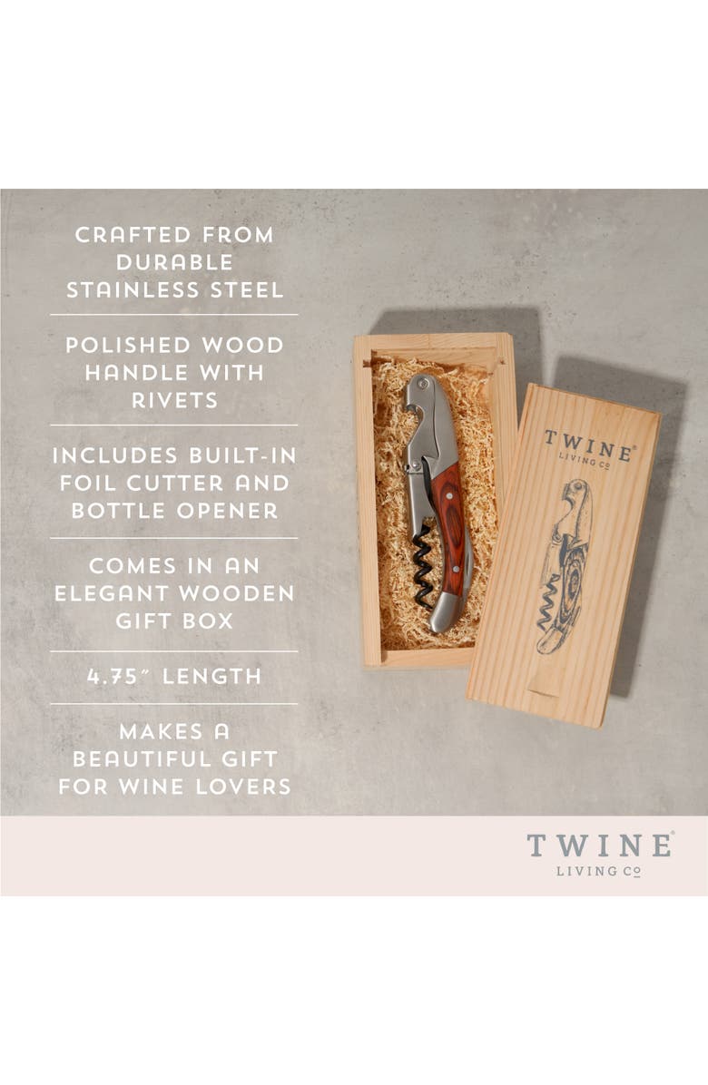 TWINE Wooden Handled Double-Hinged Corkscrew in Gift Box, Alternate, color, Wood