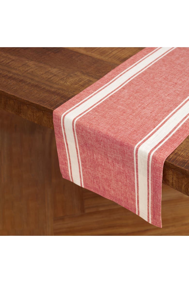 Linen Table Runner - Country Stripe, Alternate, color, Red