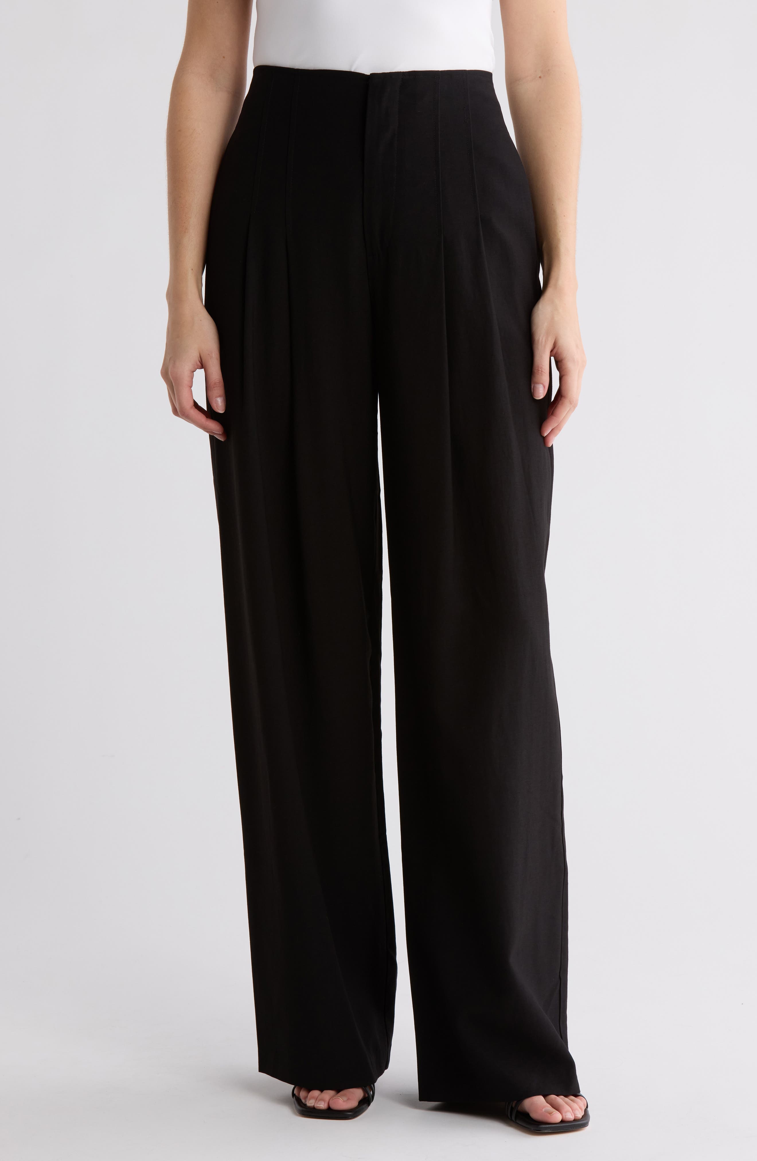 WAYF High Rise Pleated Wide Leg Pants