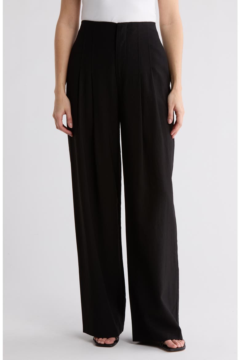 High Rise Pleated Wide Leg Pants, Main, color, BLACK