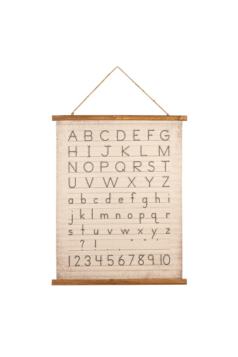 Canvas and Wood Scroll Wall Decor with Alphabet, Numbers and Jute Hanger, Multicolor, Alternate, color, Natural