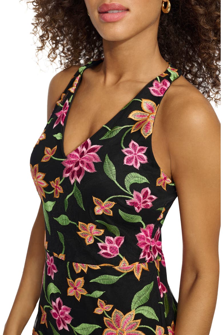 Floral Embroidered Mesh Sheath Dress, Alternate, color, BLACK MULTI