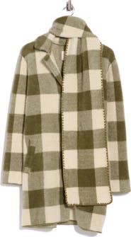 NVLT Buffalo Plaid Eyelash Coatigan with Attached Scarf