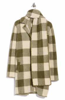 Buffalo Plaid Eyelash Coatigan with Attached Scarf