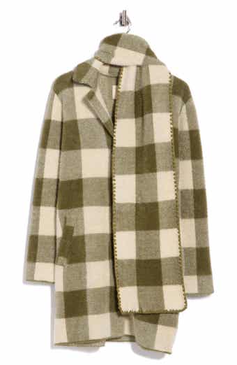 Buffalo Plaid Eyelash Coatigan with Attached Scarf