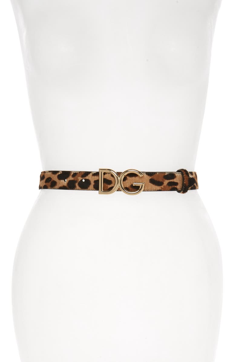 Dolce&Gabbana Leopard Spot Genuine Calf Hair Belt, Main, color, 