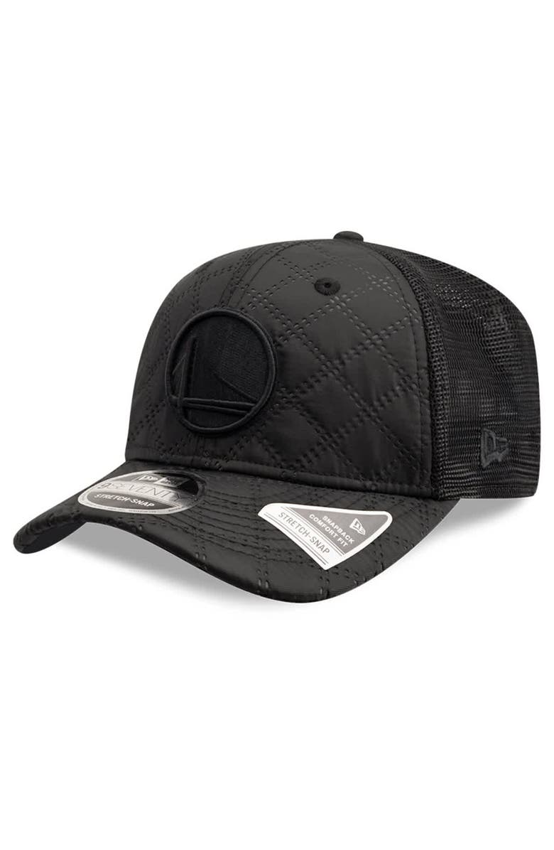 New Era Men's New Era Black Golden State Warriors Quilted 9SEVENTY Trucker Adjustable Hat, Main, color, Black