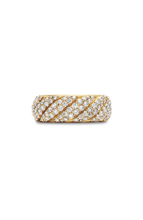 Sculpted Cable Band Ring in 18K Yellow Gold with Pavé Diamonds
