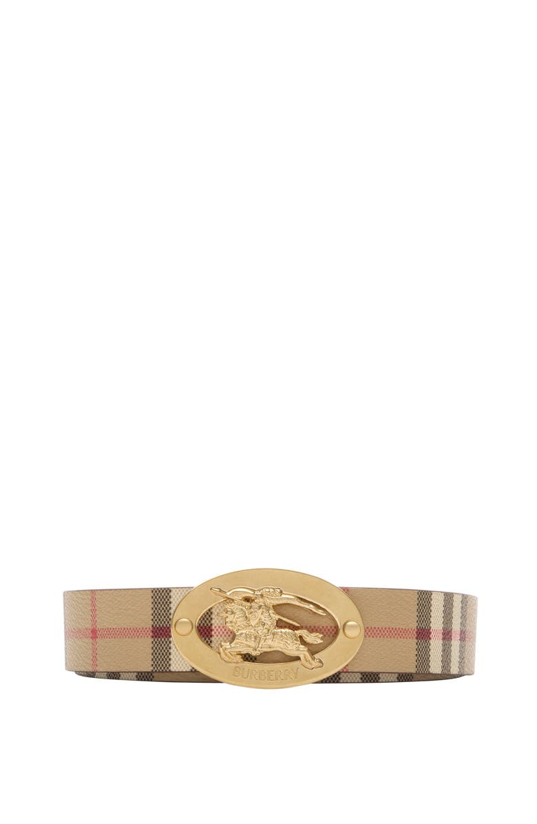 Burberry Reversible Check Knight Stamp Belt, Main, color, Archive Beige/Tobacco