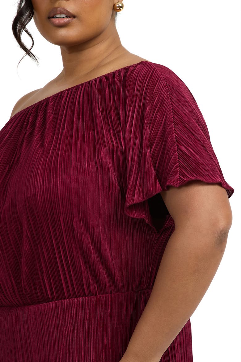 Off-The-Shoulder Plisse Midaxi Dress, Alternate, color, Burgundy
