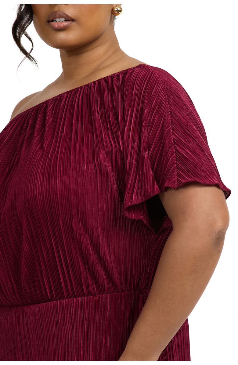 FASHION-SZN CURVE Off-The-Shoulder Plisse Midaxi Dress, Alternate, color, Burgundy