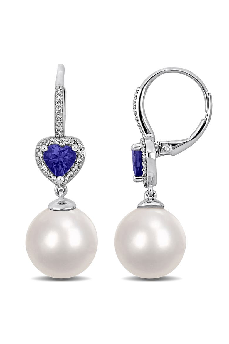 Pearl & Tanzanite Diamond Heart Earrings 10k, Main, color, Freshwater Pearl