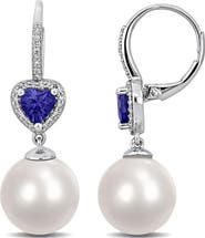 Julianna B. Pearl & Tanzanite Diamond Heart Earrings 10k