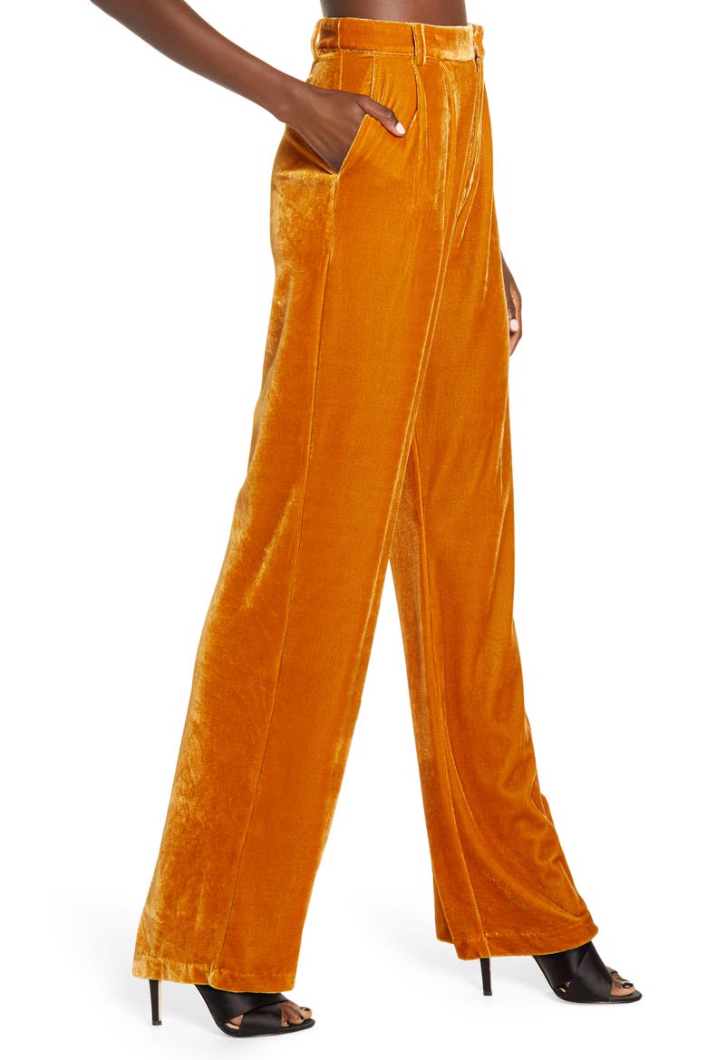 Velvet Wide Leg Pants, Alternate, color, YELLOW