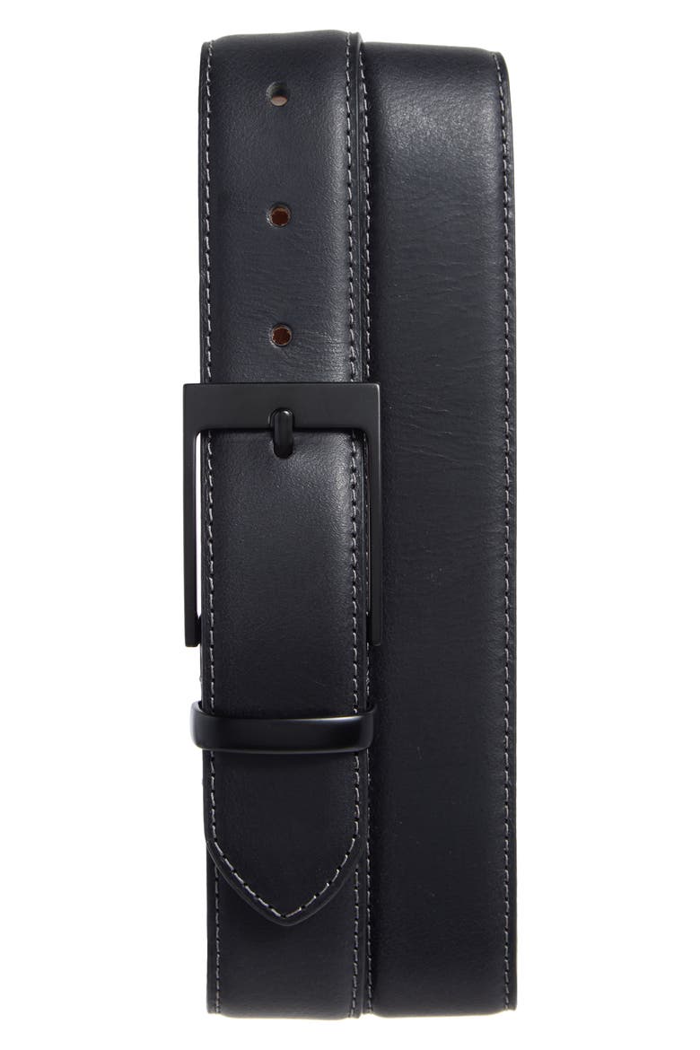 Leather Belt, Main, color, BLACK