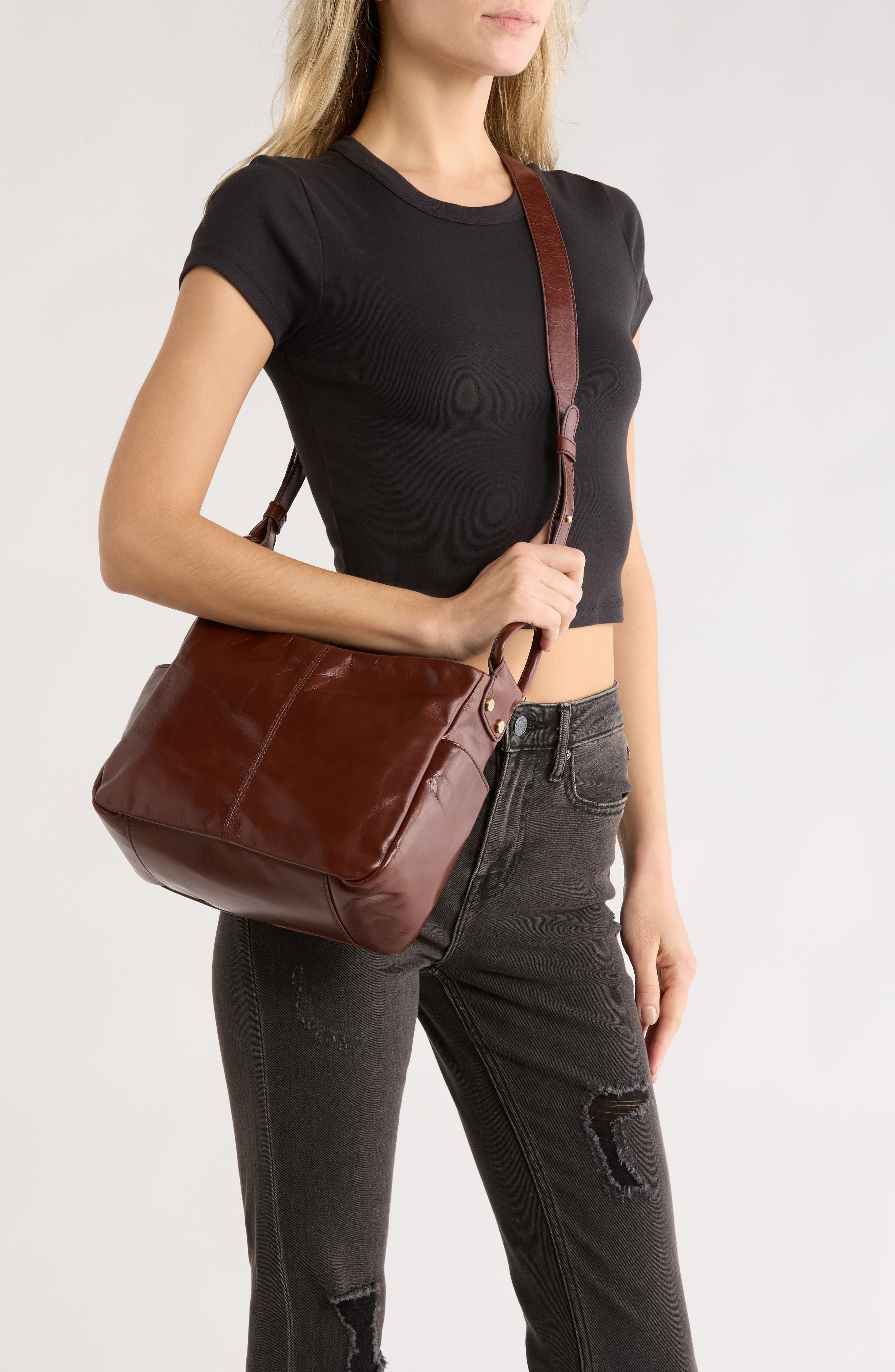 HOBO Sheila Leather Crossbody Bag, Alternate, color, Chocolate