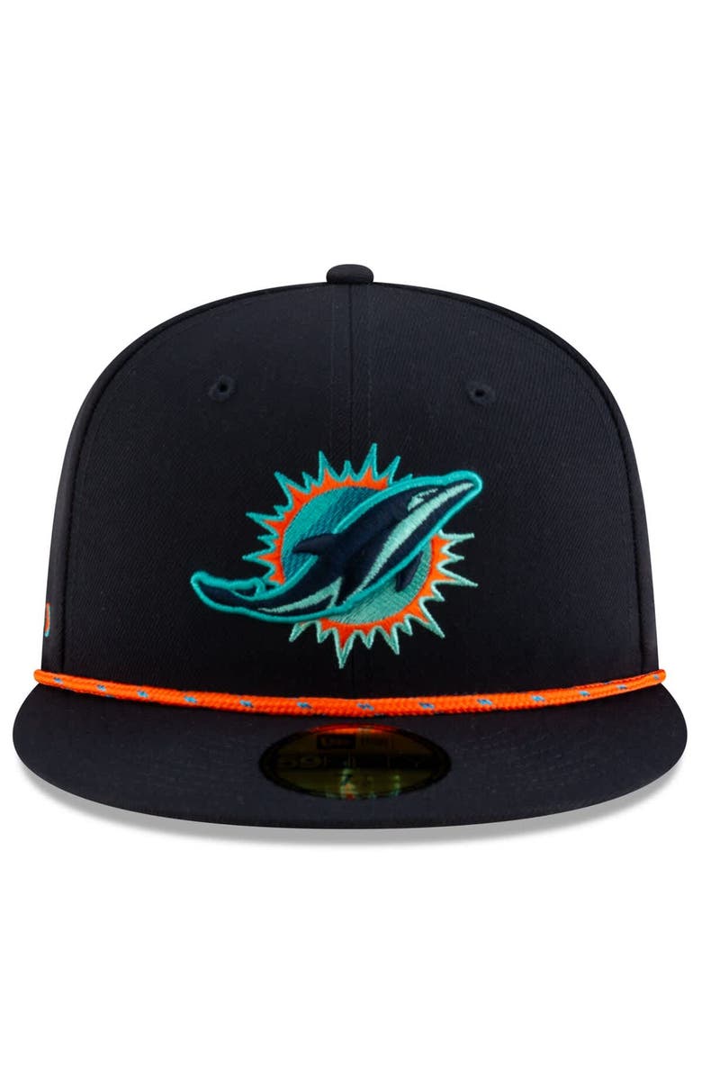 New Era Men's New Era Pitch Blue Miami Dolphins 2025 Rivalries Collection Sideline Rope 59FIFTY Fitted Hat, Alternate, color, Navy