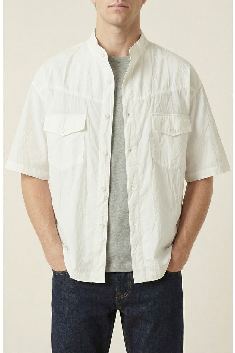 Stand Collar Short Sleeve Shirt, Alternate, color, Off-White