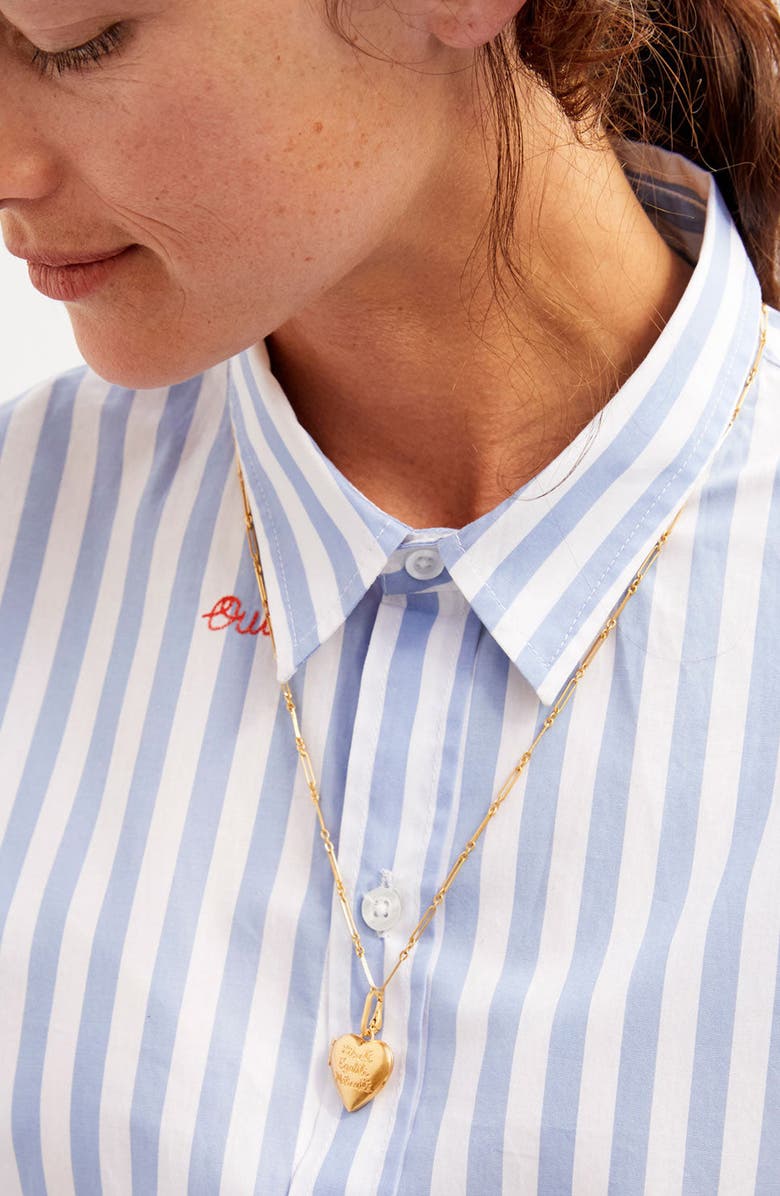 Clare V. Paper Clip Chain Heart Locket, Alternate, color, Vintage Gold