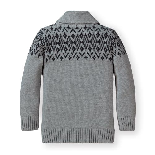 Hope & Henry Baby Boys' Shawl Collar Cable Sweater, Infant In Grey And Black Fairisle Toggle