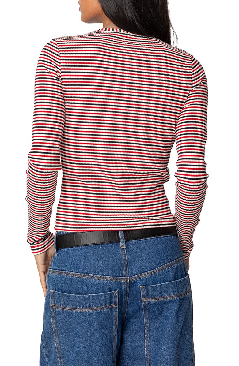 EDIKTED Corina Stripe Rib Top, Alternate, color, Red Mix
