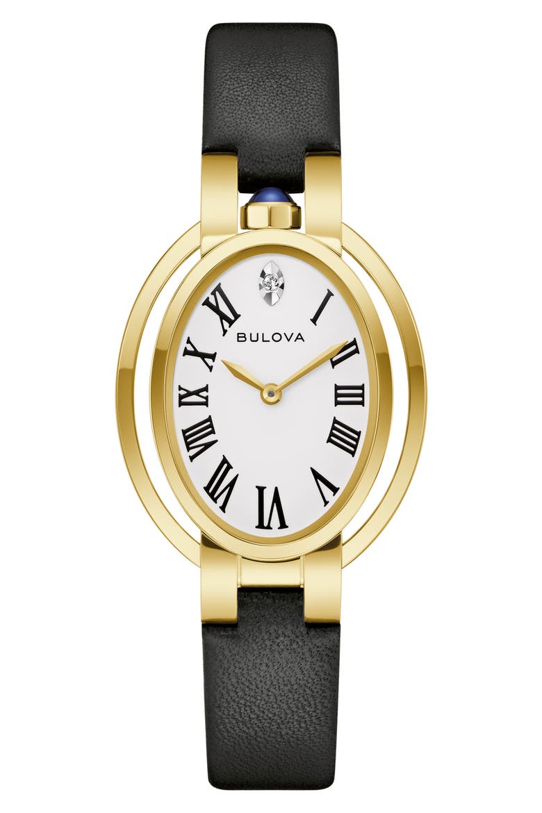 Rubaiyat Ella Fitzgerald x Apollo Leather Strap Watch, 28.8mm, Main, color, BLACK