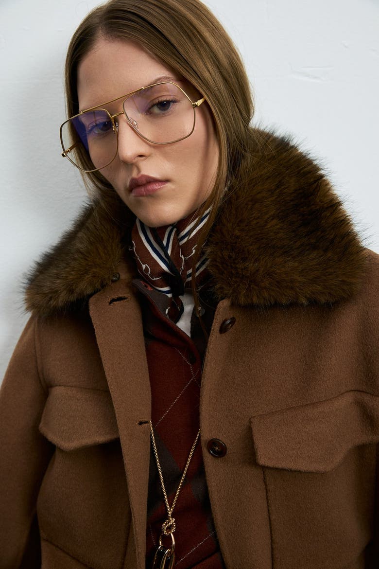 Women's Wool-blend Button-front Shirt Jacket With Removable Fur Collar, Alternate, color, Camel