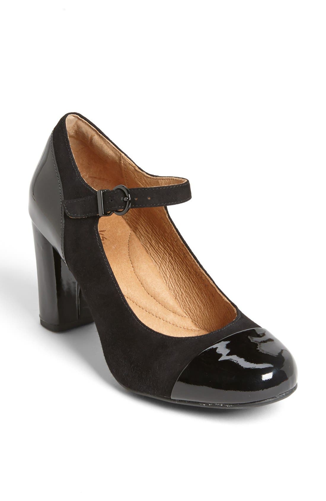 'Loyal Peony' Mary Jane Pump, Main, color, BLACK SUEDE/ PATENT