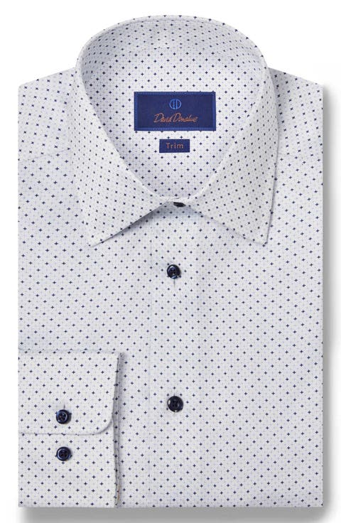 Trim Fit Herringbone Micro Print Dress Shirt
