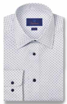 David Donahue Trim Fit Herringbone Micro Print Dress Shirt