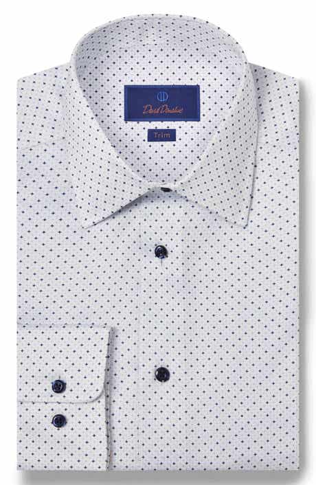 David Donahue Trim Fit Herringbone Micro Print Dress Shirt