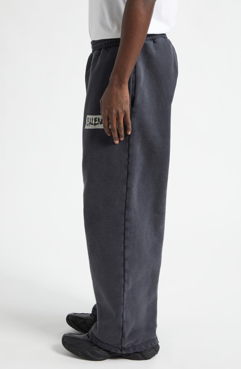 Balenciaga Masking Tape Logo Heavy Fleece Sweatpants, Alternate, color, Faded Washed Black